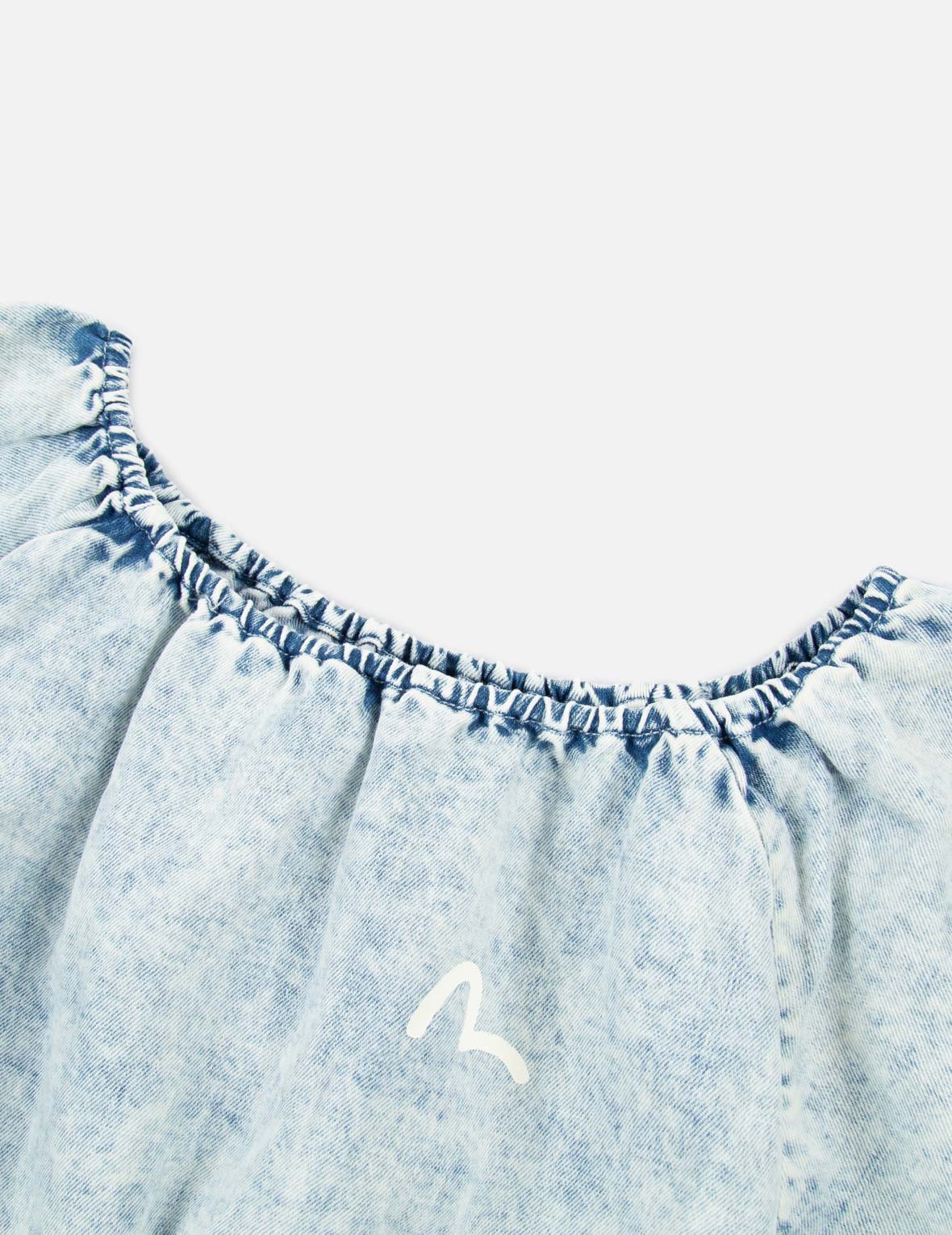 Puff-sleeves Cropped Denim Blouse