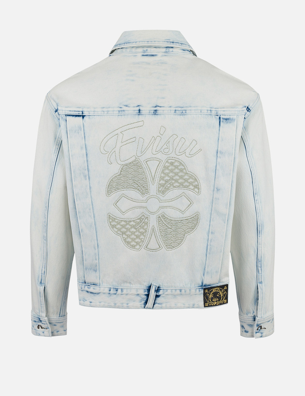Bleach Washed Kamon Embroidery Fashion Fit Denim Jacket