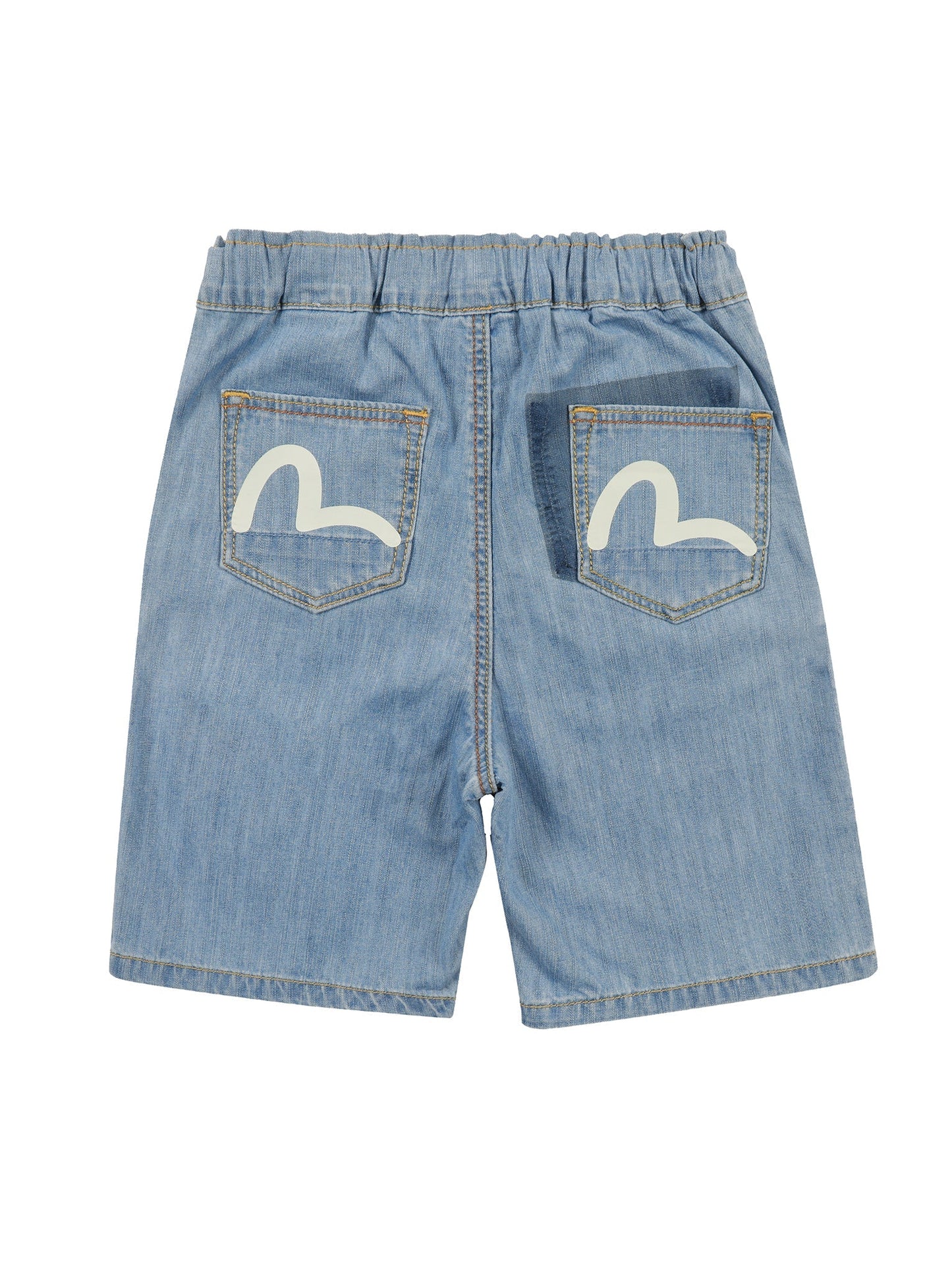 Seagull Print and Overlapping Multi-Pocket Regular Fit Denim Shorts