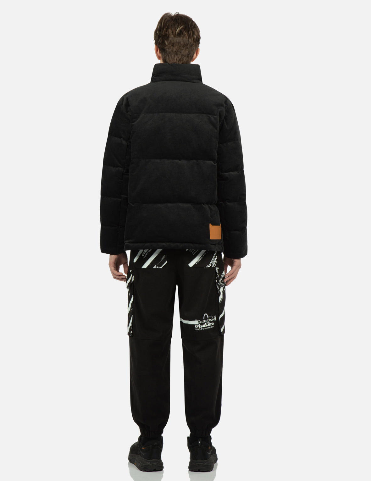 Seagull and Slogan Embroidered Velvet Down Jacket
