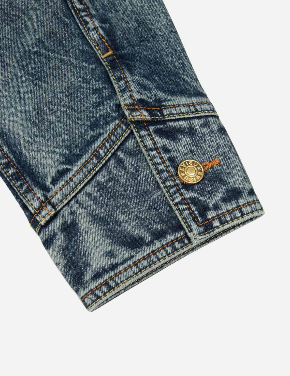 海鸥家花织锦贴布和鲤鱼刺绣宽版休闲牛仔外套