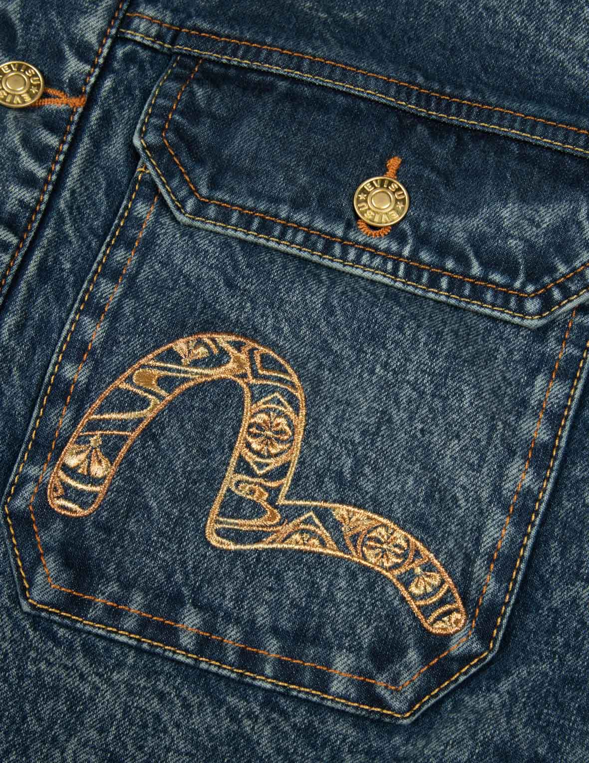 海鸥家花织锦贴布和鲤鱼刺绣宽版休闲牛仔外套