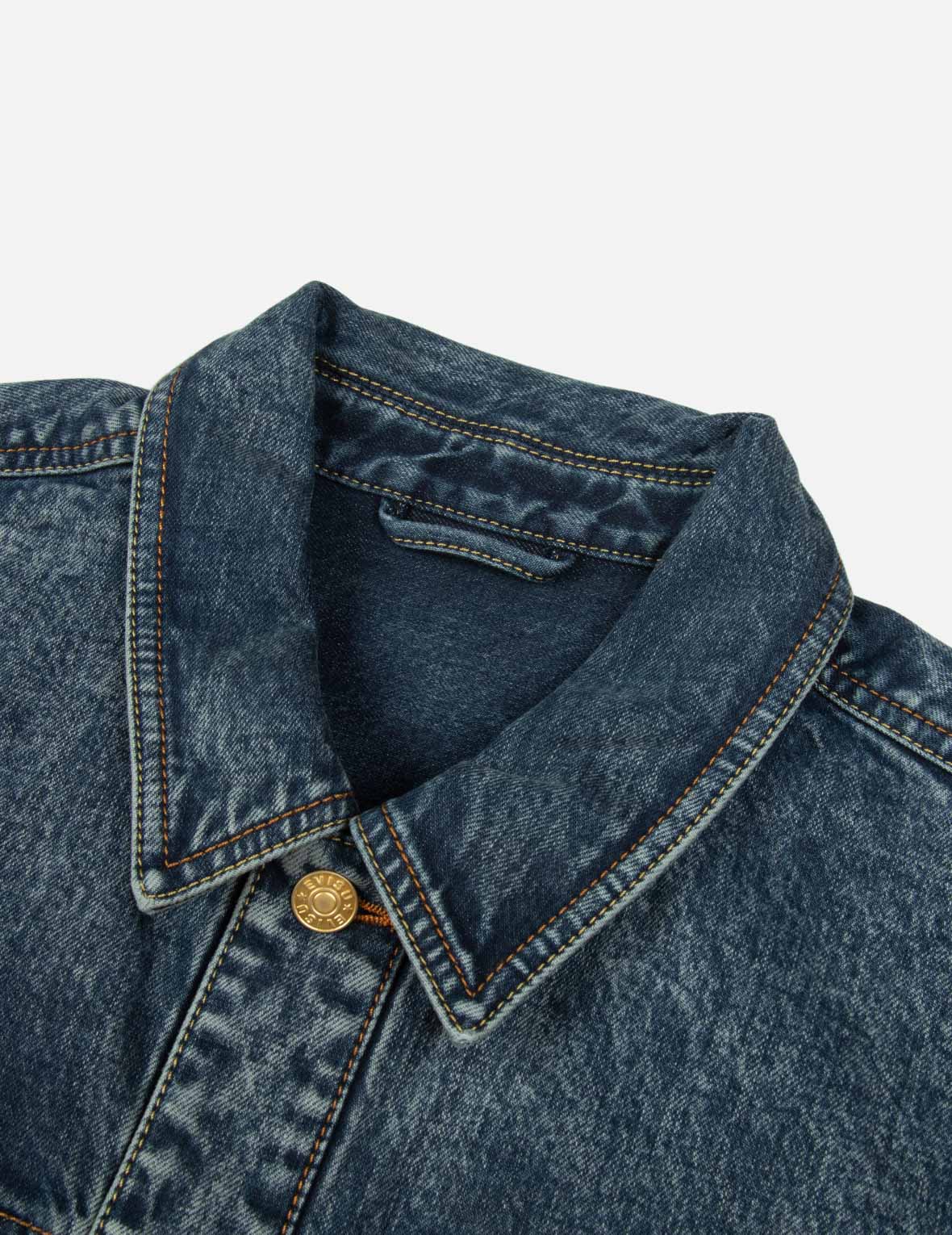 海鸥家花织锦贴布和鲤鱼刺绣宽版休闲牛仔外套