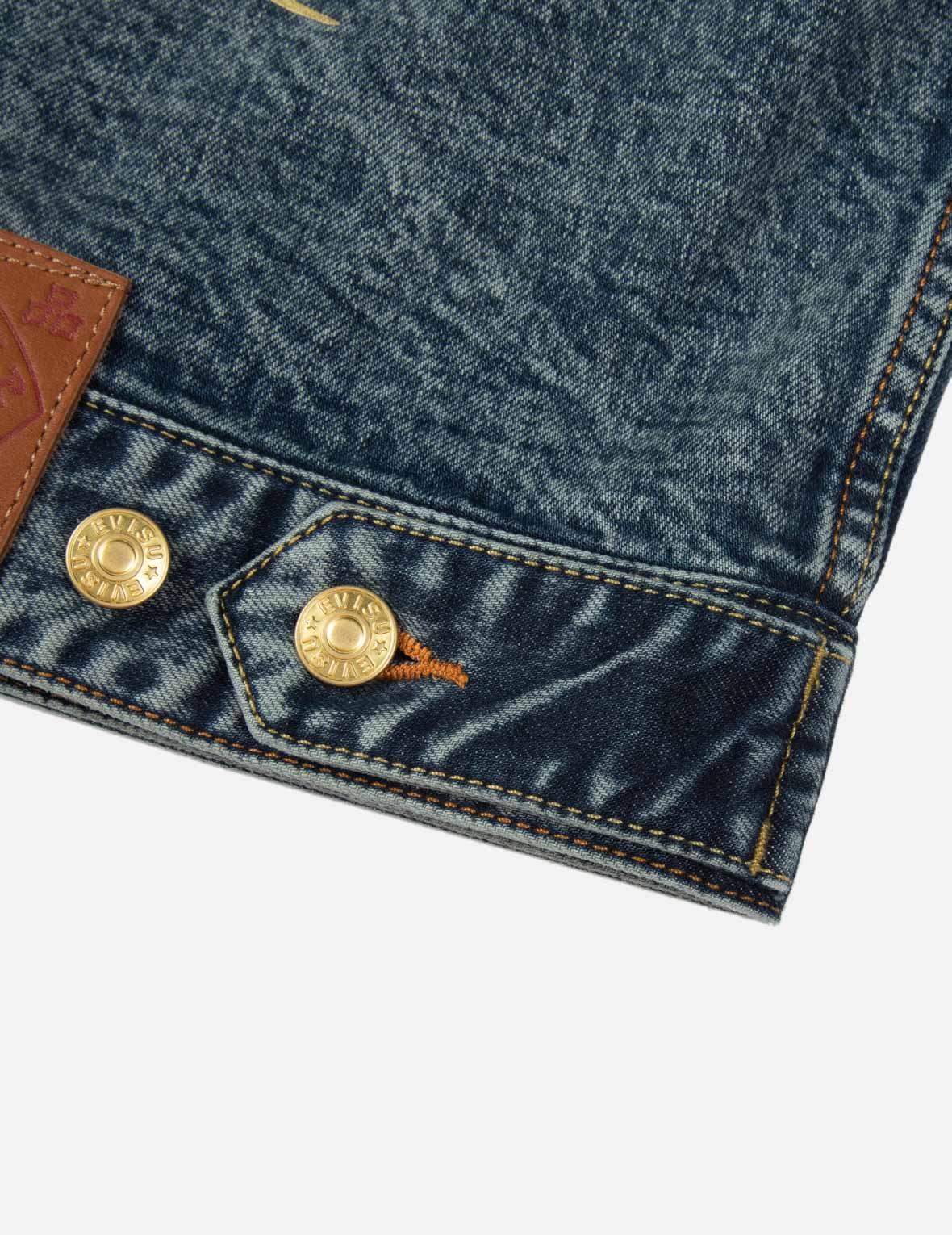 海鸥家花织锦贴布和鲤鱼刺绣宽版休闲牛仔外套