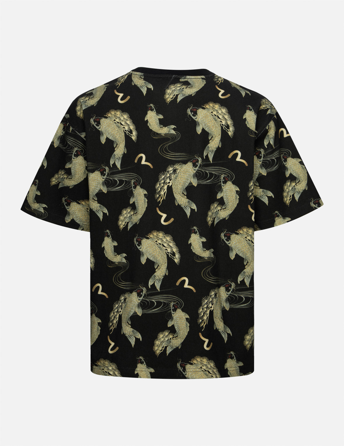 满地鲤鱼和海鸥印花宽版休闲T恤