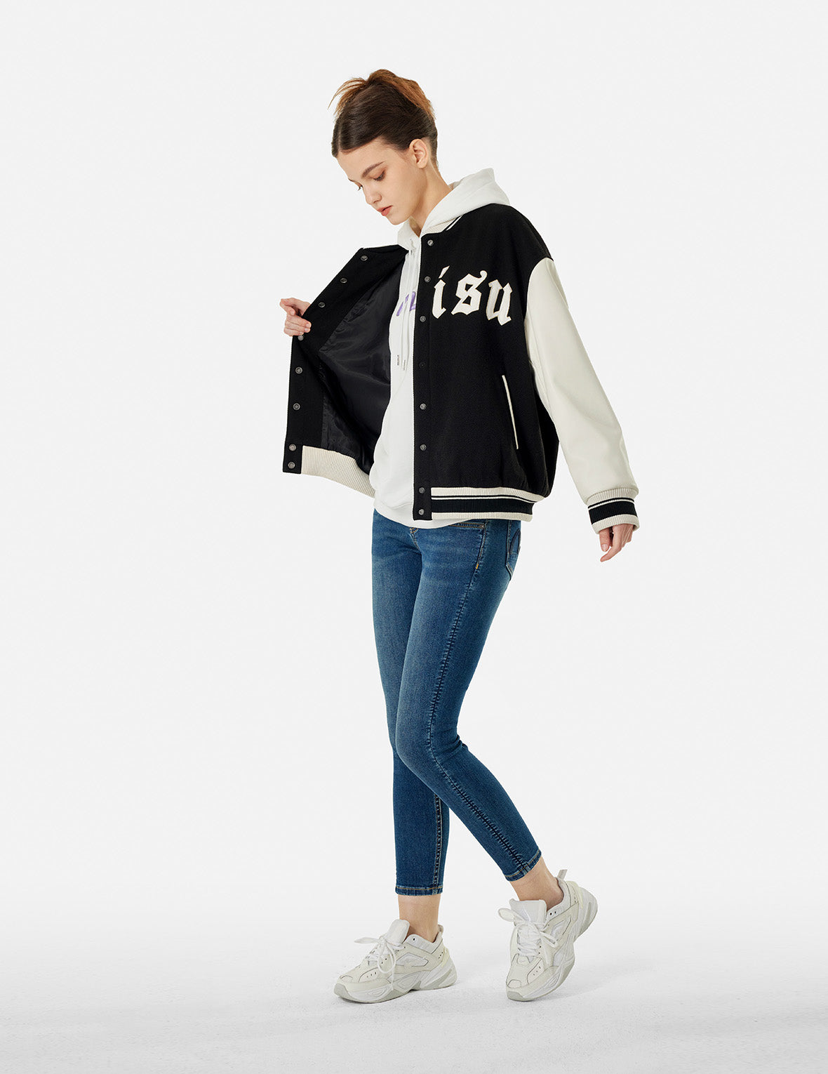 Kamon and Logo Embroidery Fashion Fit Varsity Jacket