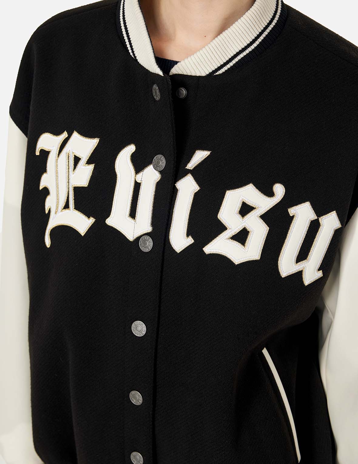 Kamon and Logo Embroidery Fashion Fit Varsity Jacket