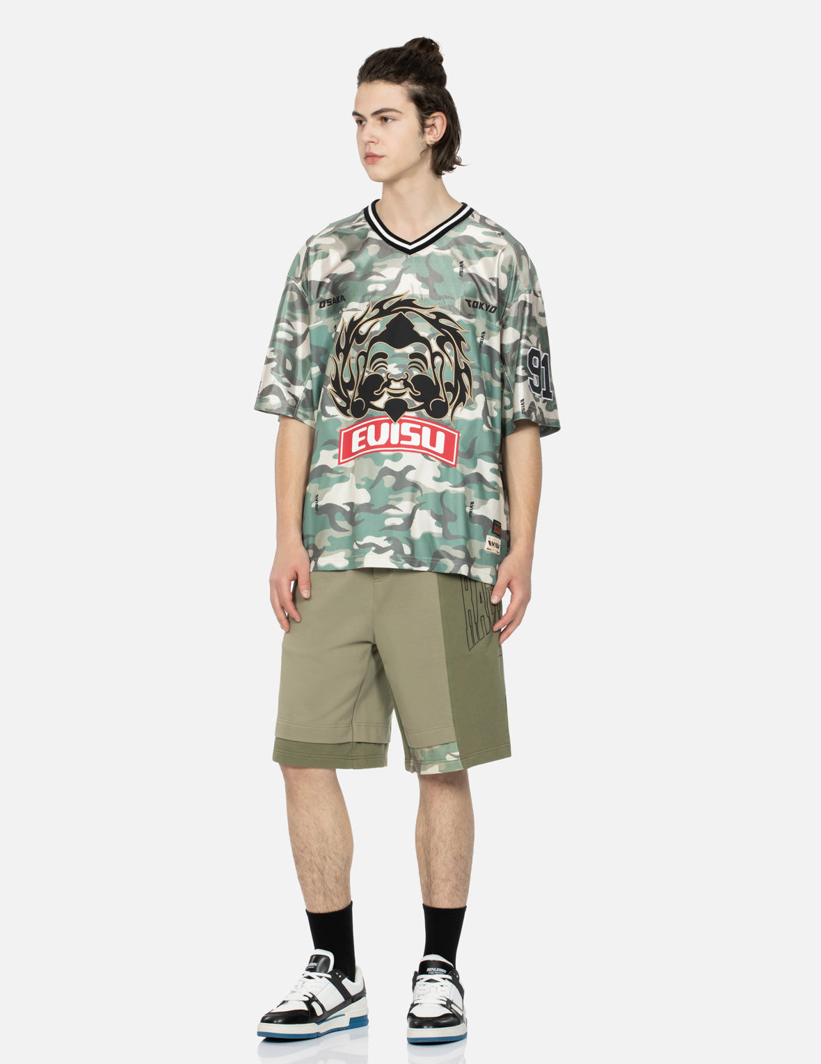 Logo Print and Seagull Embroidery Patchwork Sweat Shorts