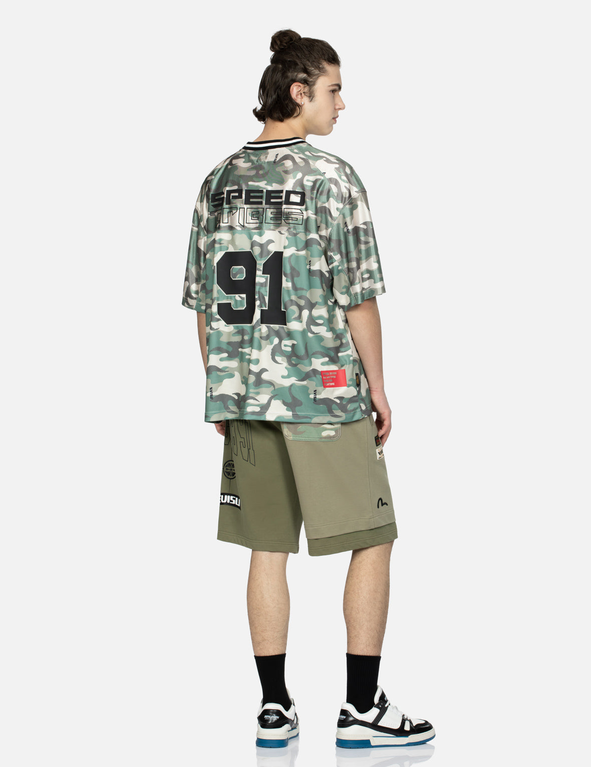 Logo Print and Seagull Embroidery Patchwork Sweat Shorts