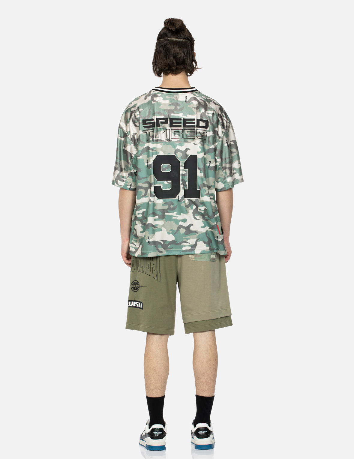 Logo Print and Seagull Embroidery Patchwork Sweat Shorts
