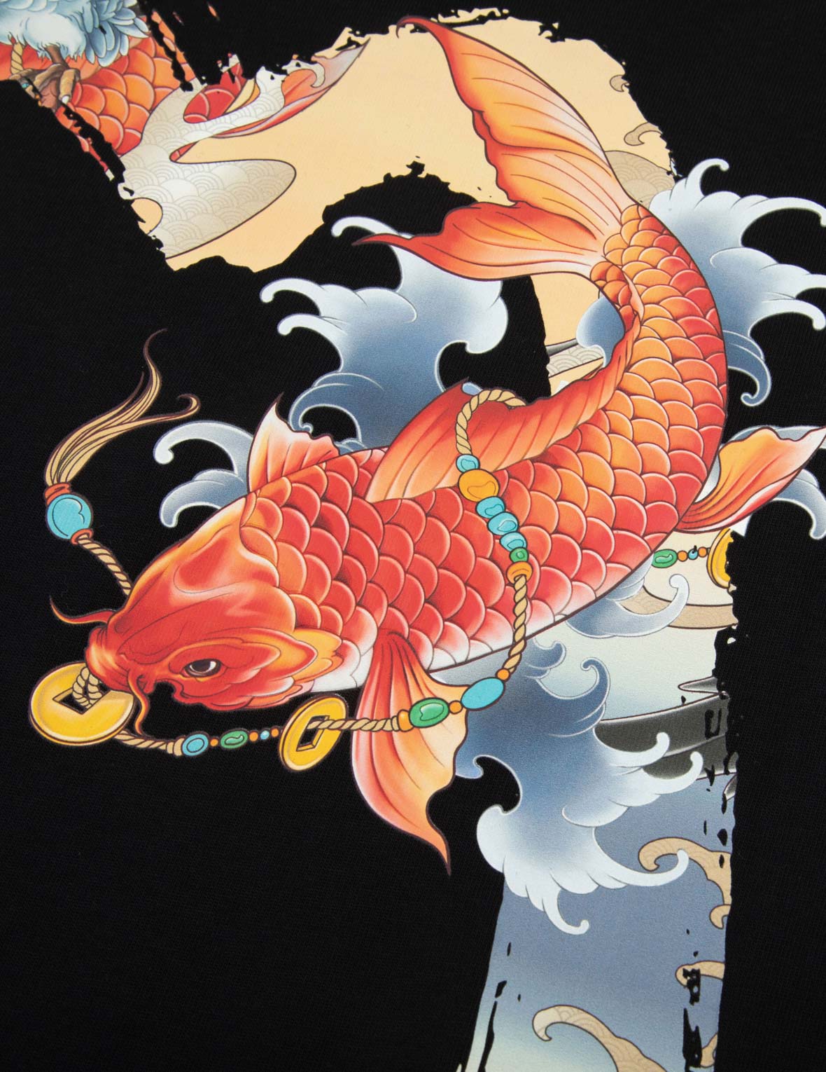 鲤鱼和海鸥笔刷大M数码印花宽版T恤