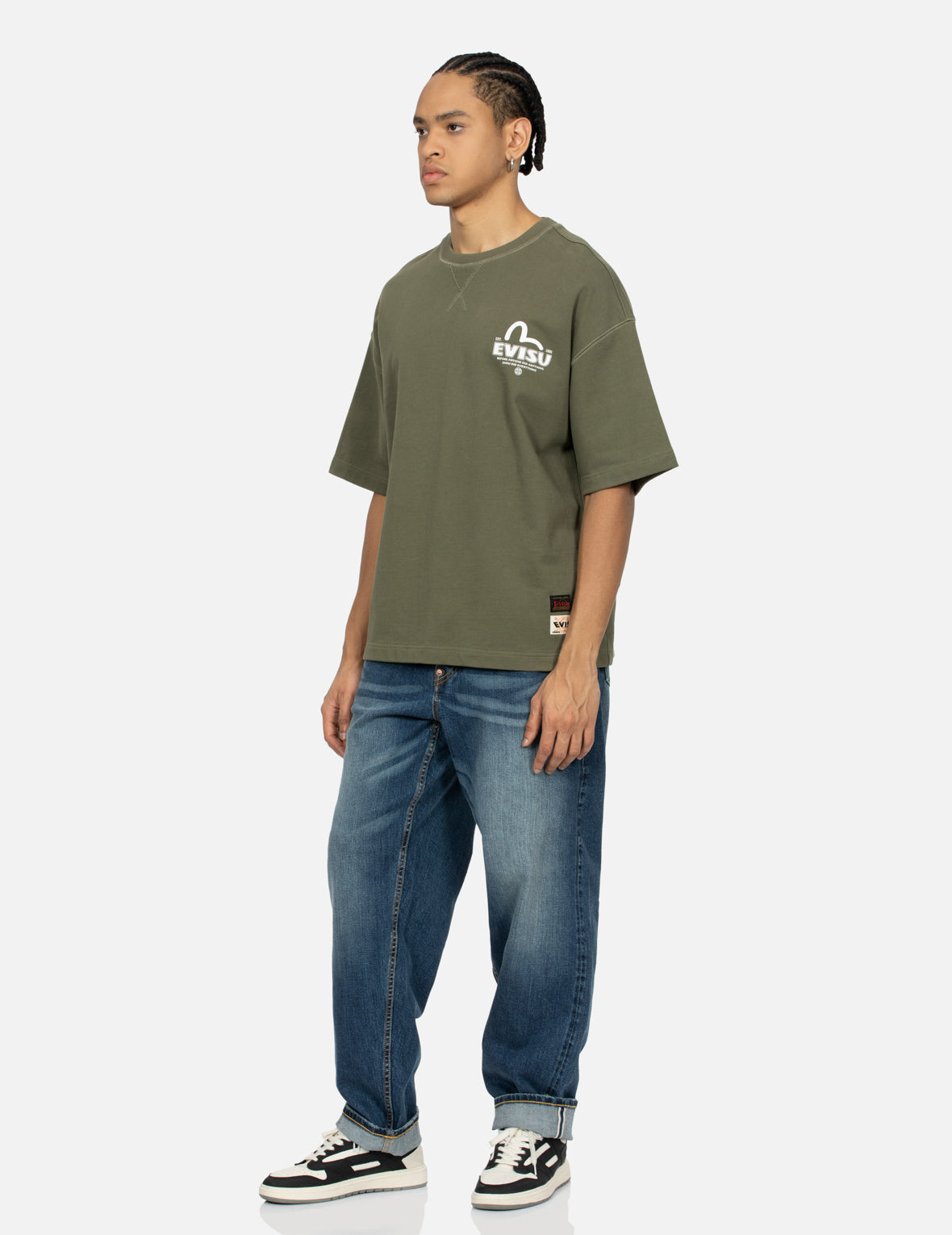 佛头和鲤鱼旗印花宽版短袖卫衣