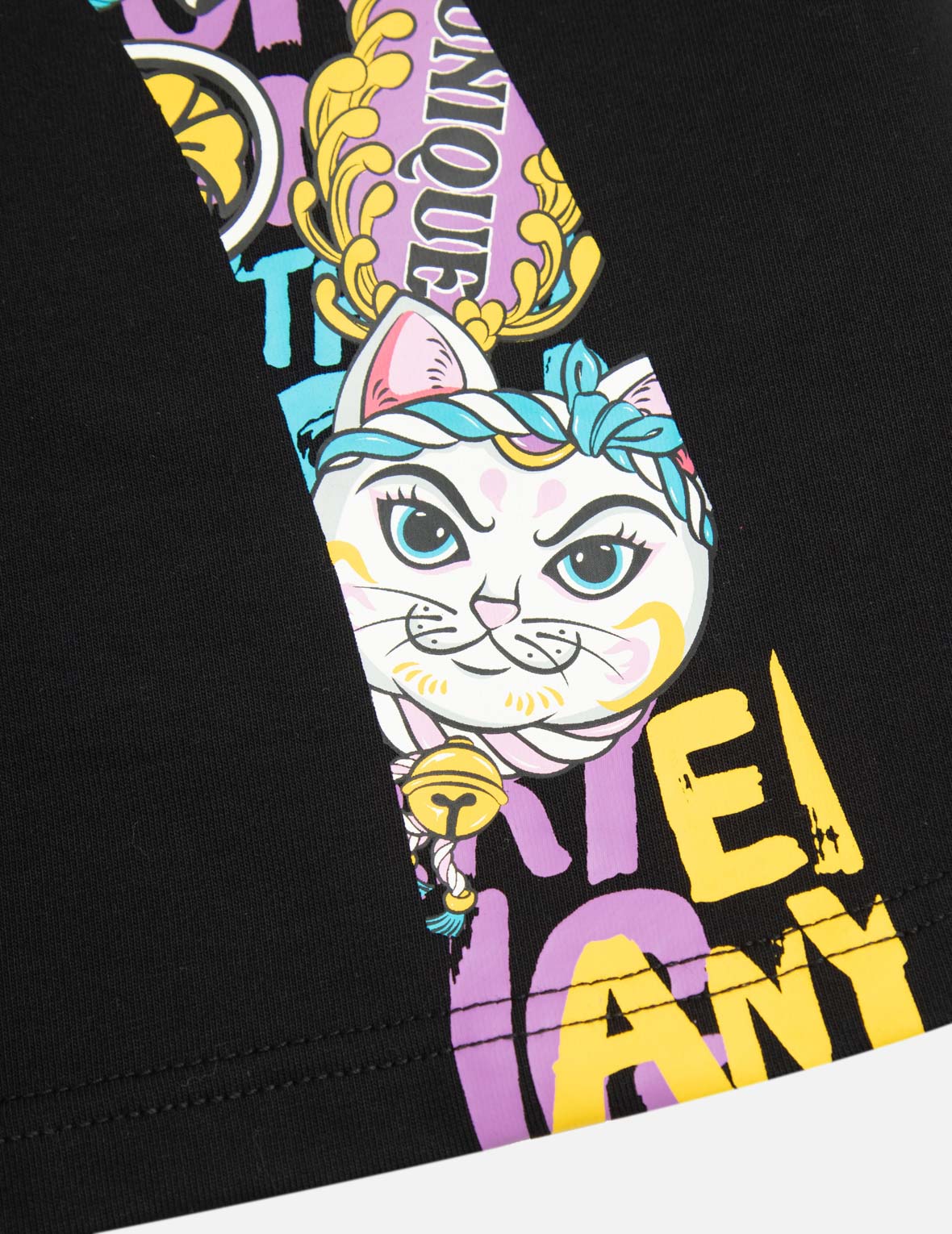 撞色达摩和招财猫大M印花宽版运动短裤