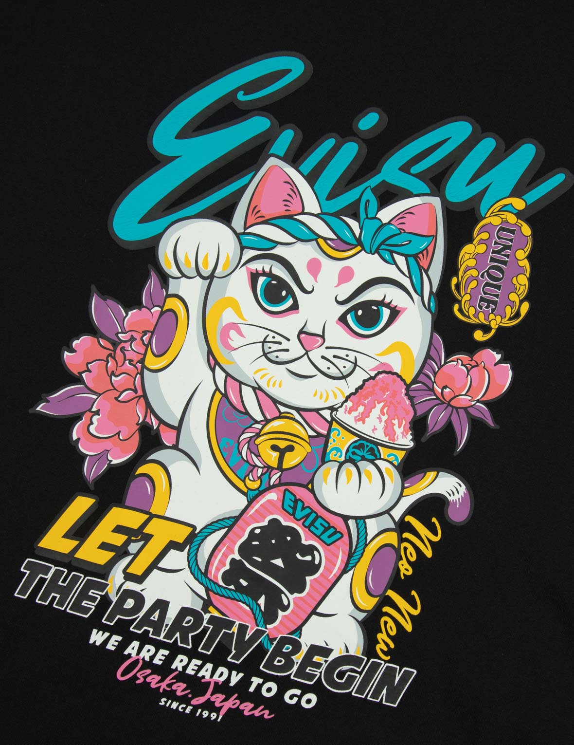 Fortune Cat and Floral Print Boyfriend T-shirt