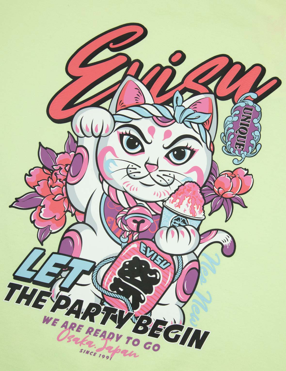 Fortune Cat and Floral Print Boyfriend T-shirt