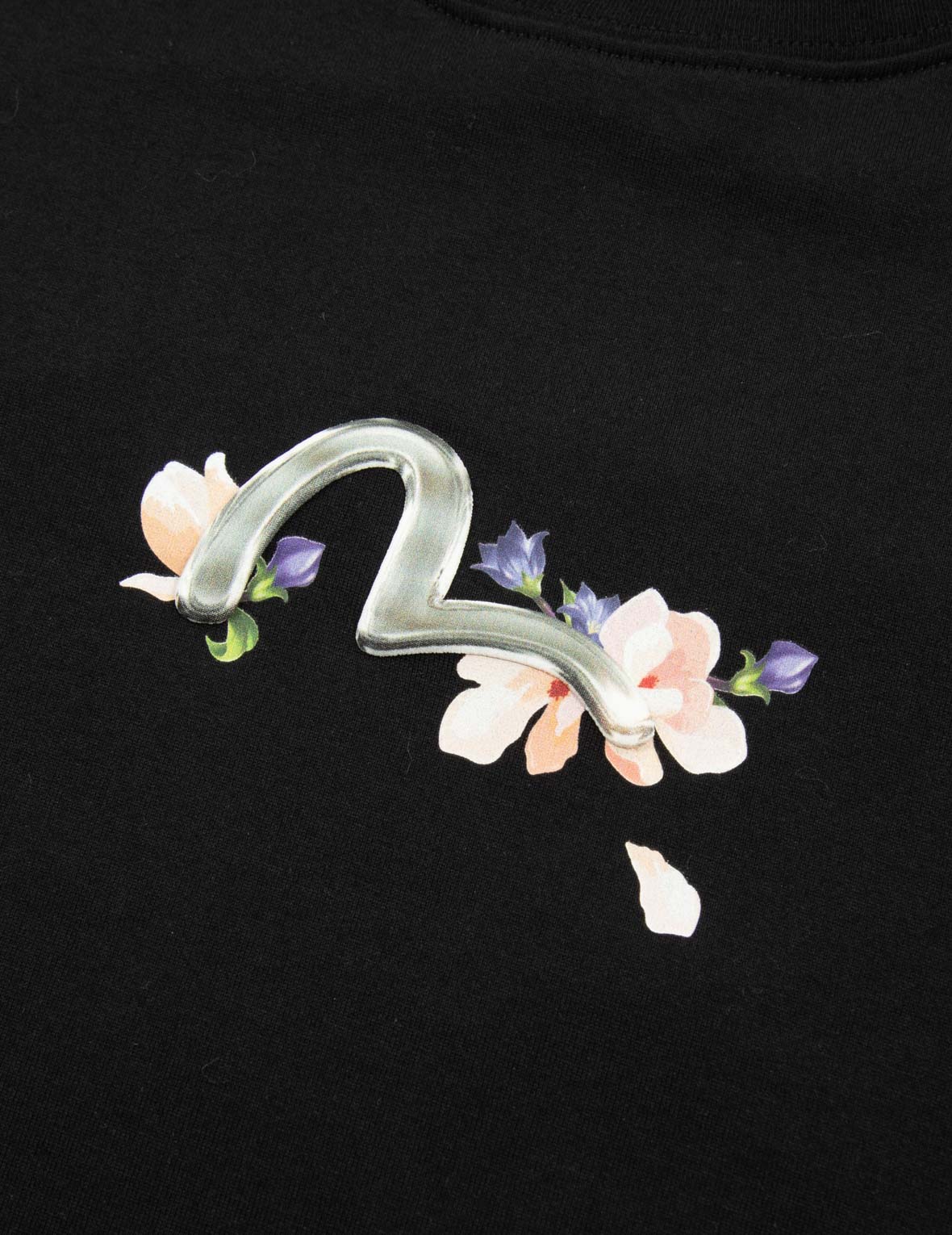 仙鹤和紫藤花印花常规版型T恤