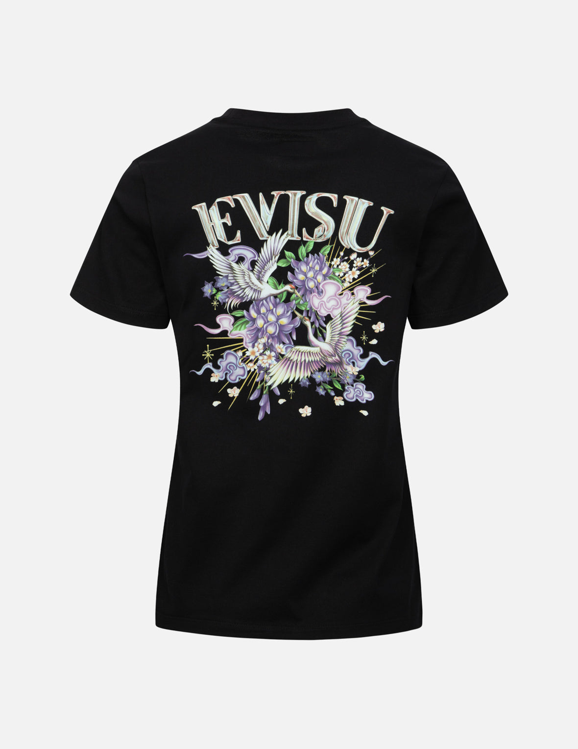 仙鹤和紫藤花印花常规版型T恤