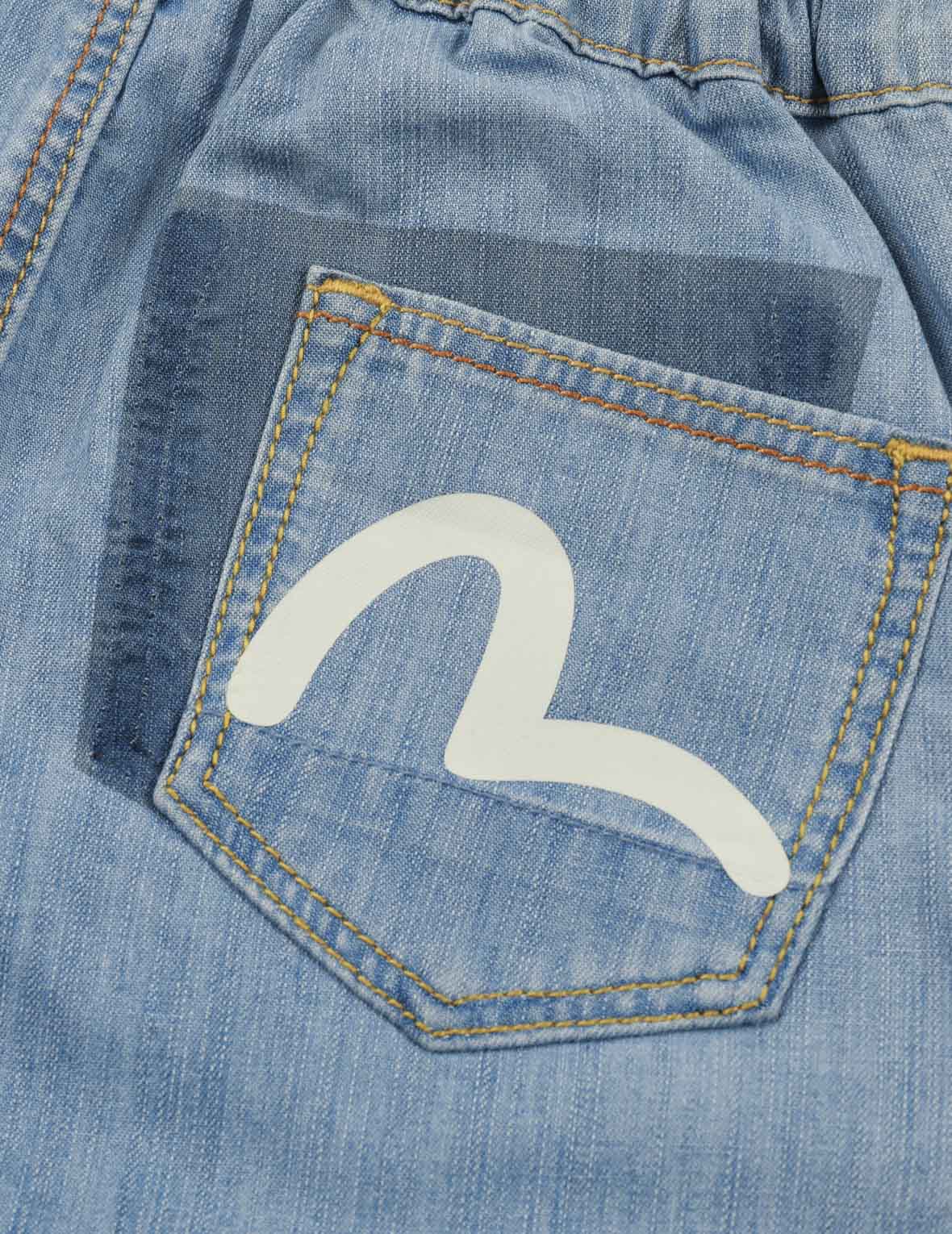 Seagull Print and Overlapping Multi-Pocket Regular Fit Denim Shorts