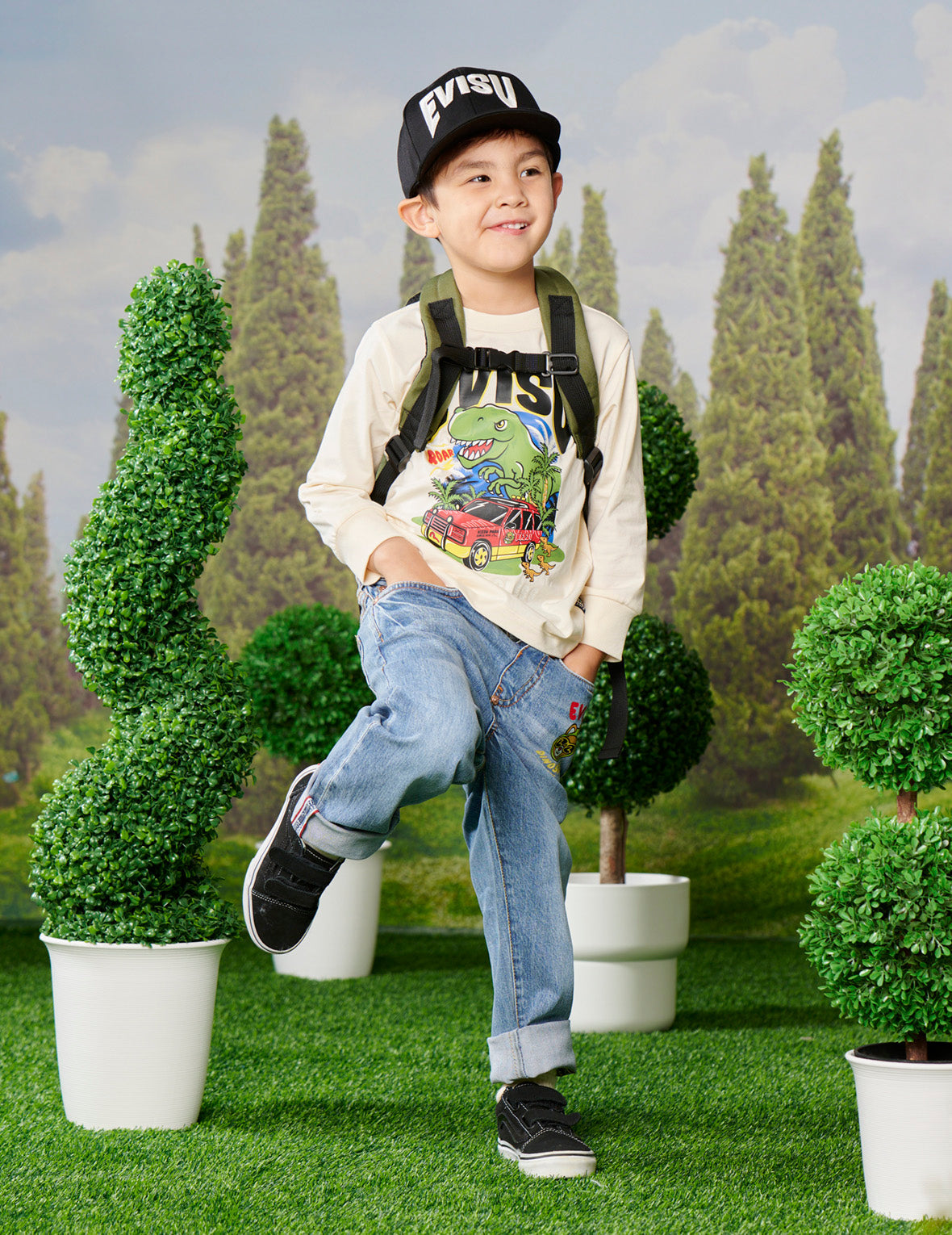Dinosaur Bear and Seagull Print Regular Fit Jeans