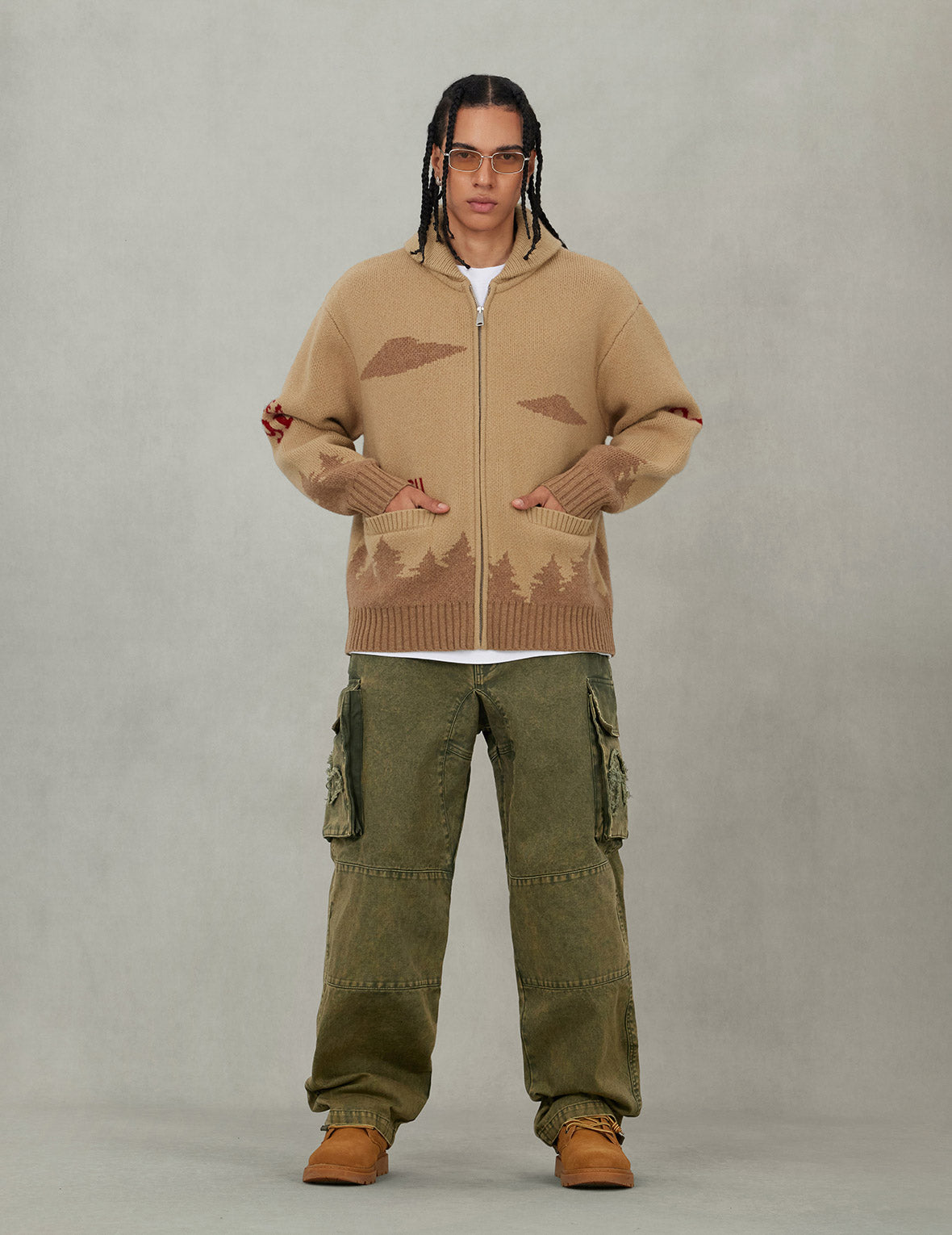 UFO and Cowichan Intarsia Patterns Relax Fit Knitted Sweatshirt