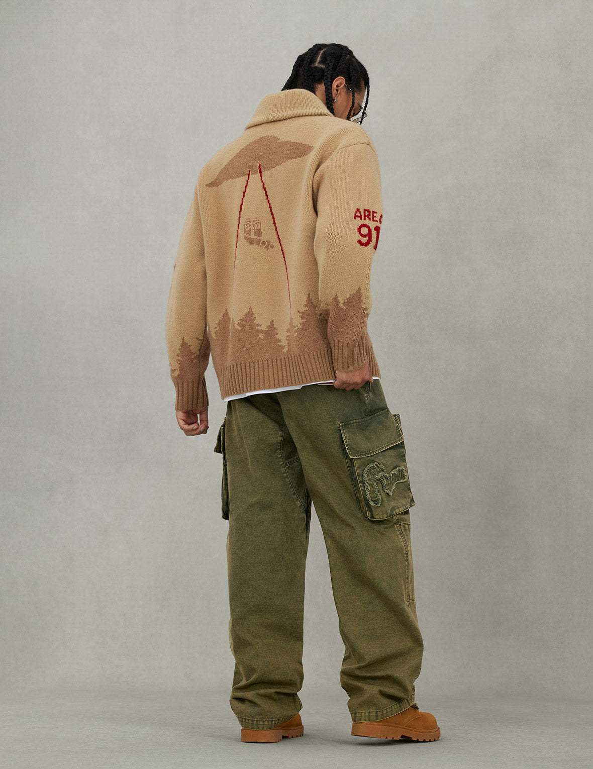 UFO and Cowichan Intarsia Patterns Relax Fit Knitted Sweatshirt