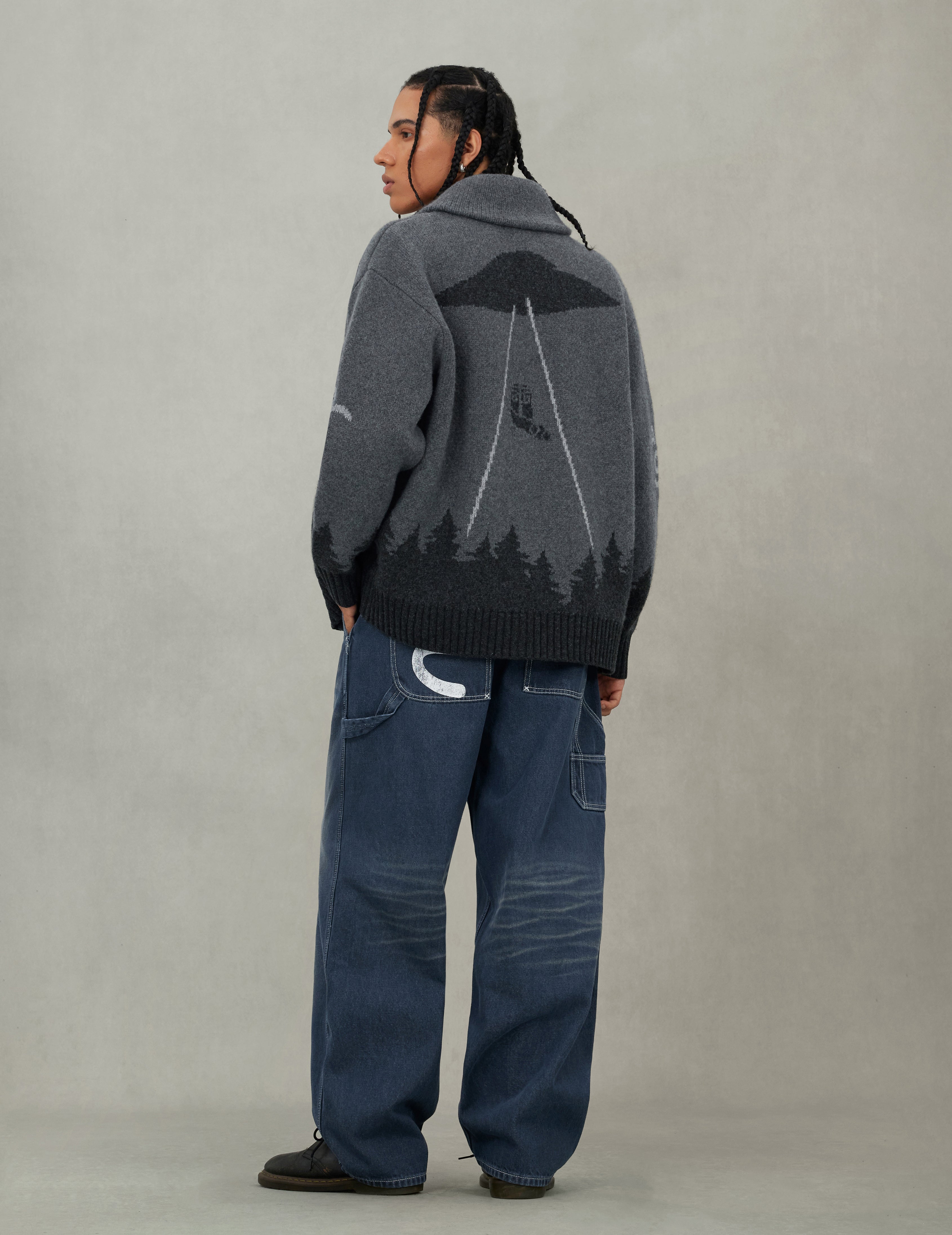 UFO and Cowichan Intarsia Patterns Relax Fit Knitted Sweatshirt