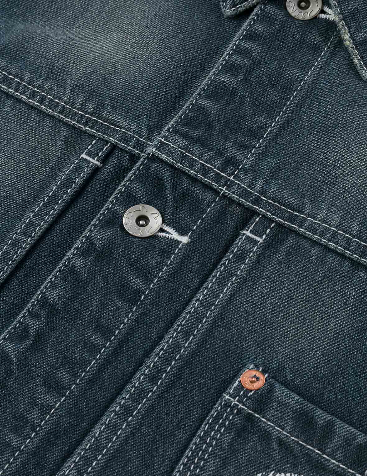 Distressed Seagull Print Relax Fit Washed Seagull Pocket Denim Jacket