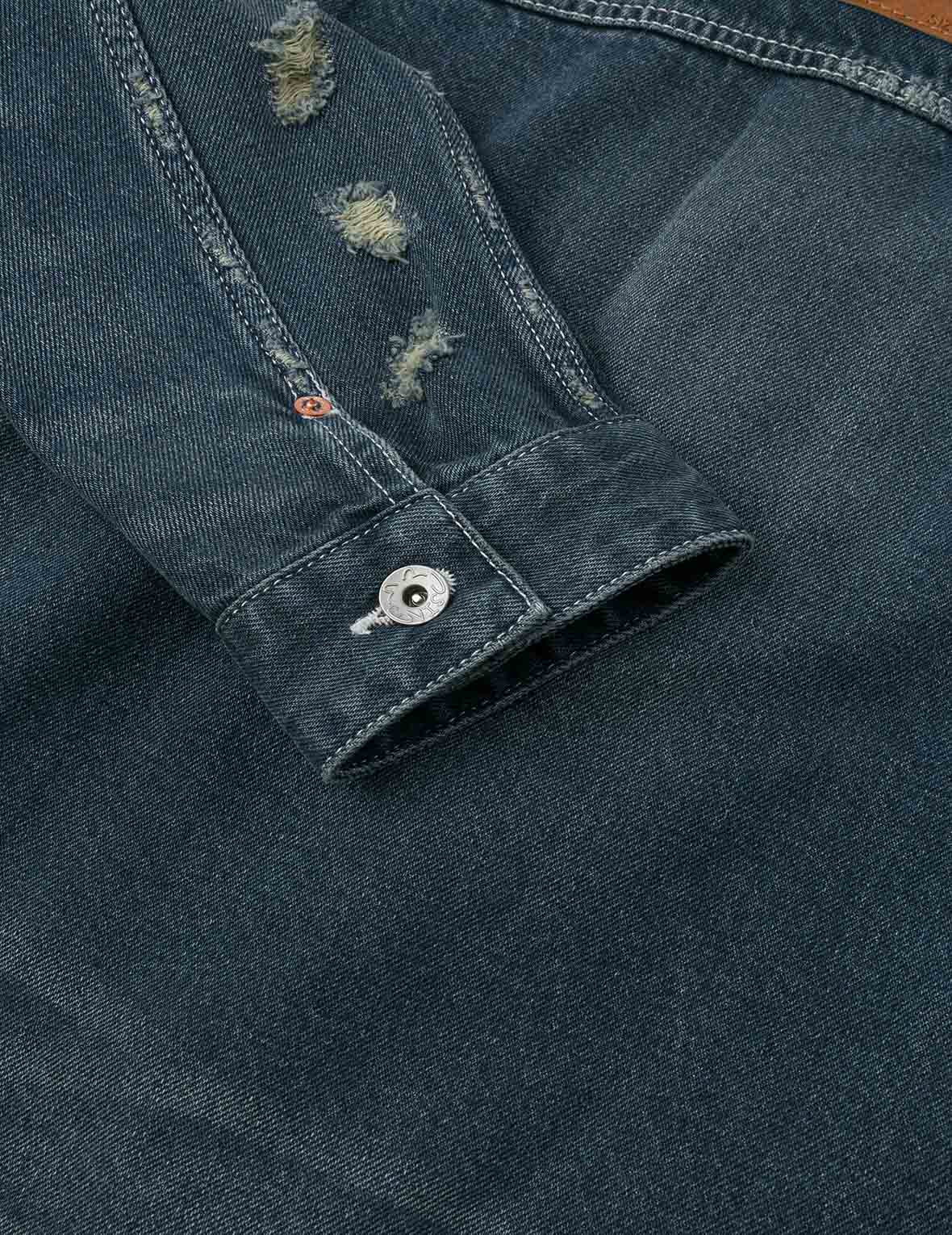 Distressed Seagull Print Relax Fit Washed Seagull Pocket Denim Jacket