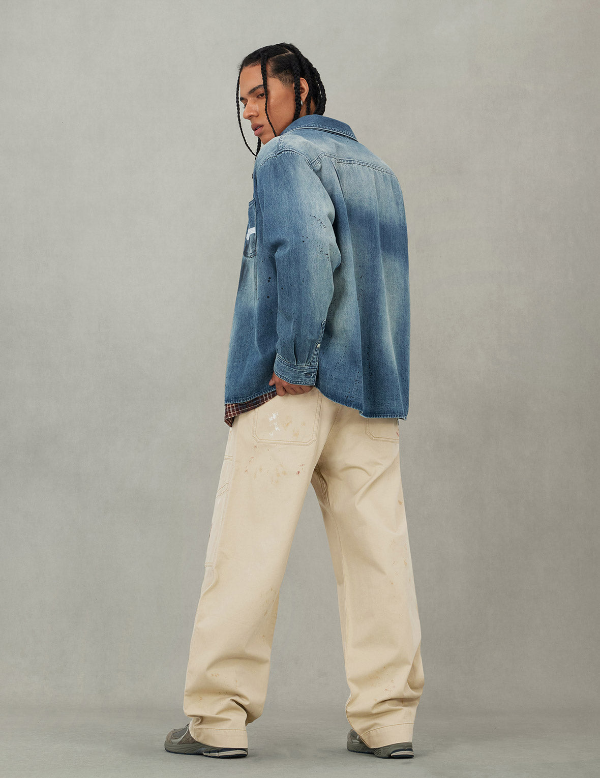 Splash Ink Seagull Print Regular Fit Denim Shirt