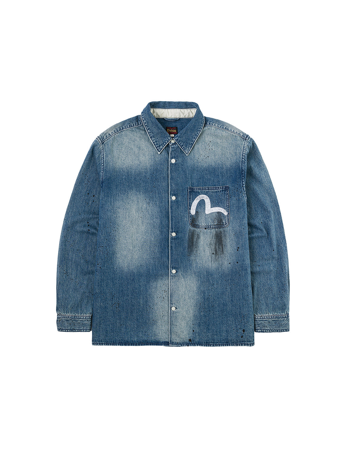 Splash Ink Seagull Print Regular Fit Denim Shirt