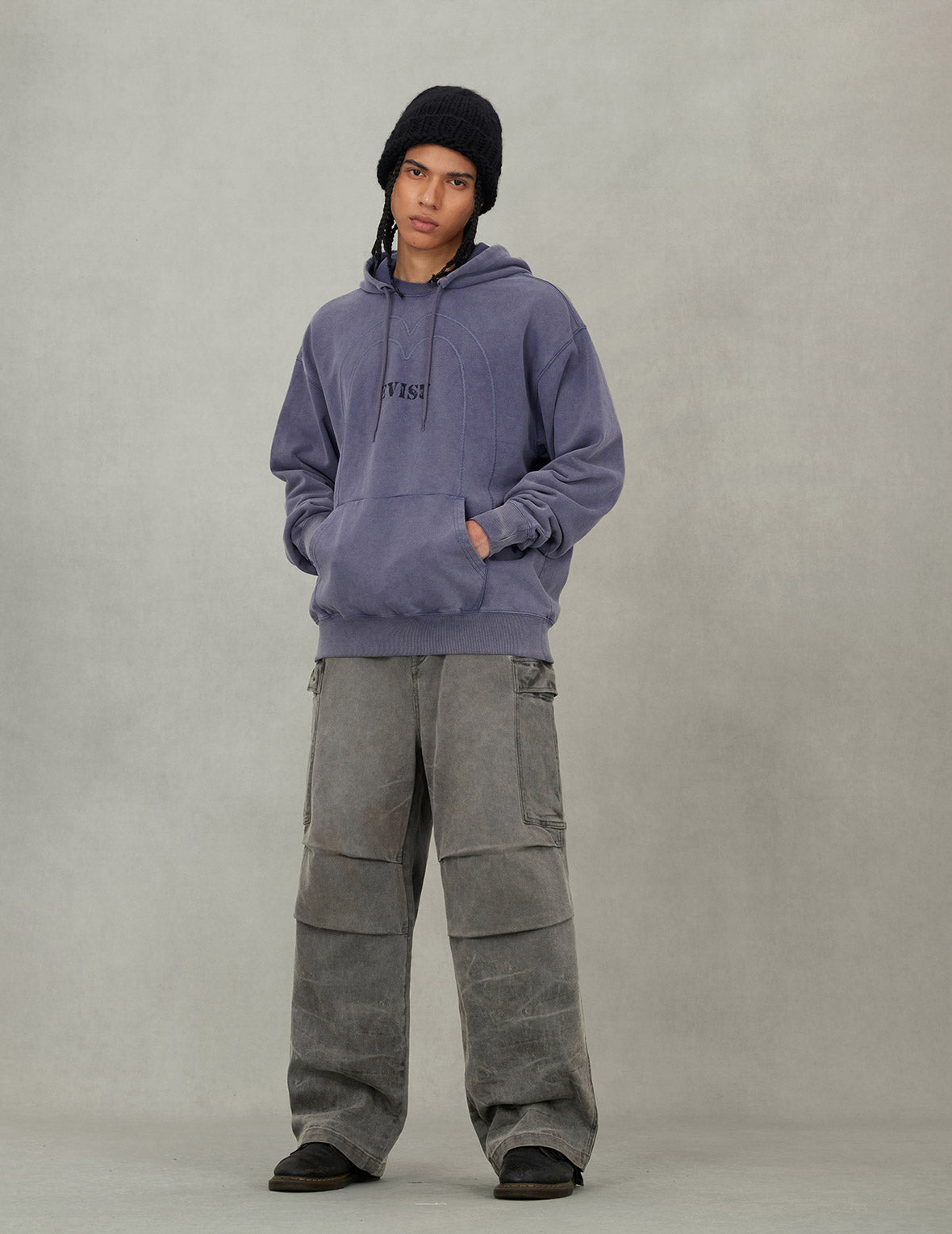 Washed Daicock Embroidery Wide-leg Cargo Jeans