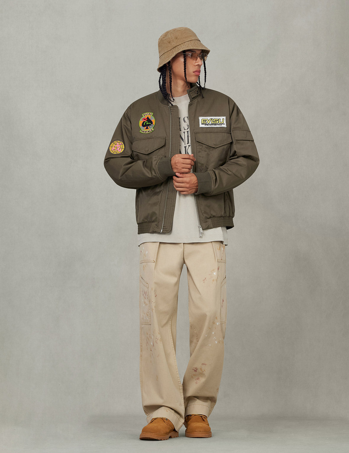 Multi Logo Badges Embroidery Regular Fit Padded Bomber Jacket