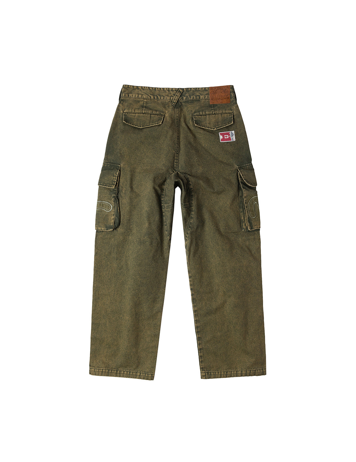 Distressed Seagull Appliqué Embroidery and Multi-Pocket Loose Fit Cargo Pants