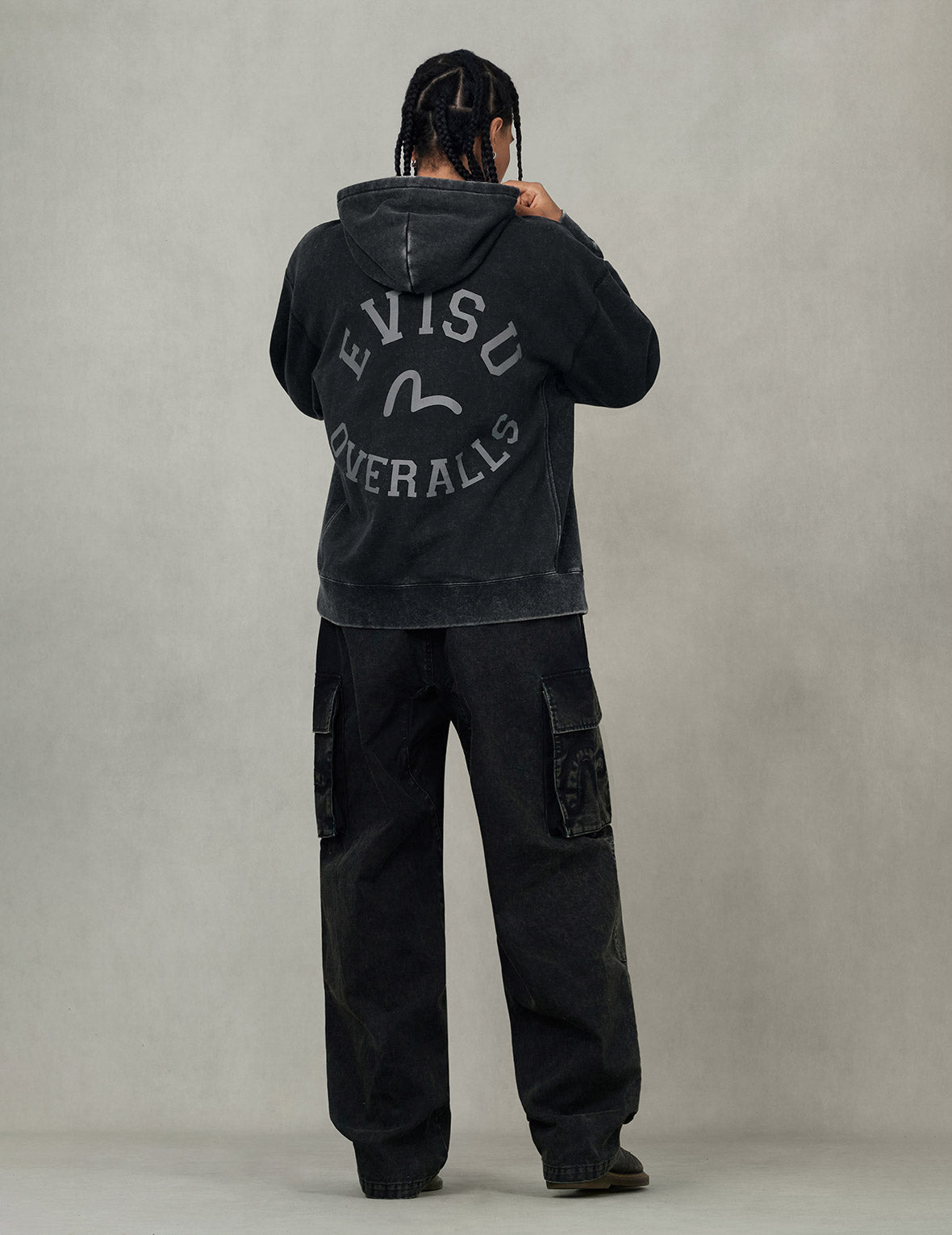 Washed Seagull and Logo Print Relax Fit Hoodie