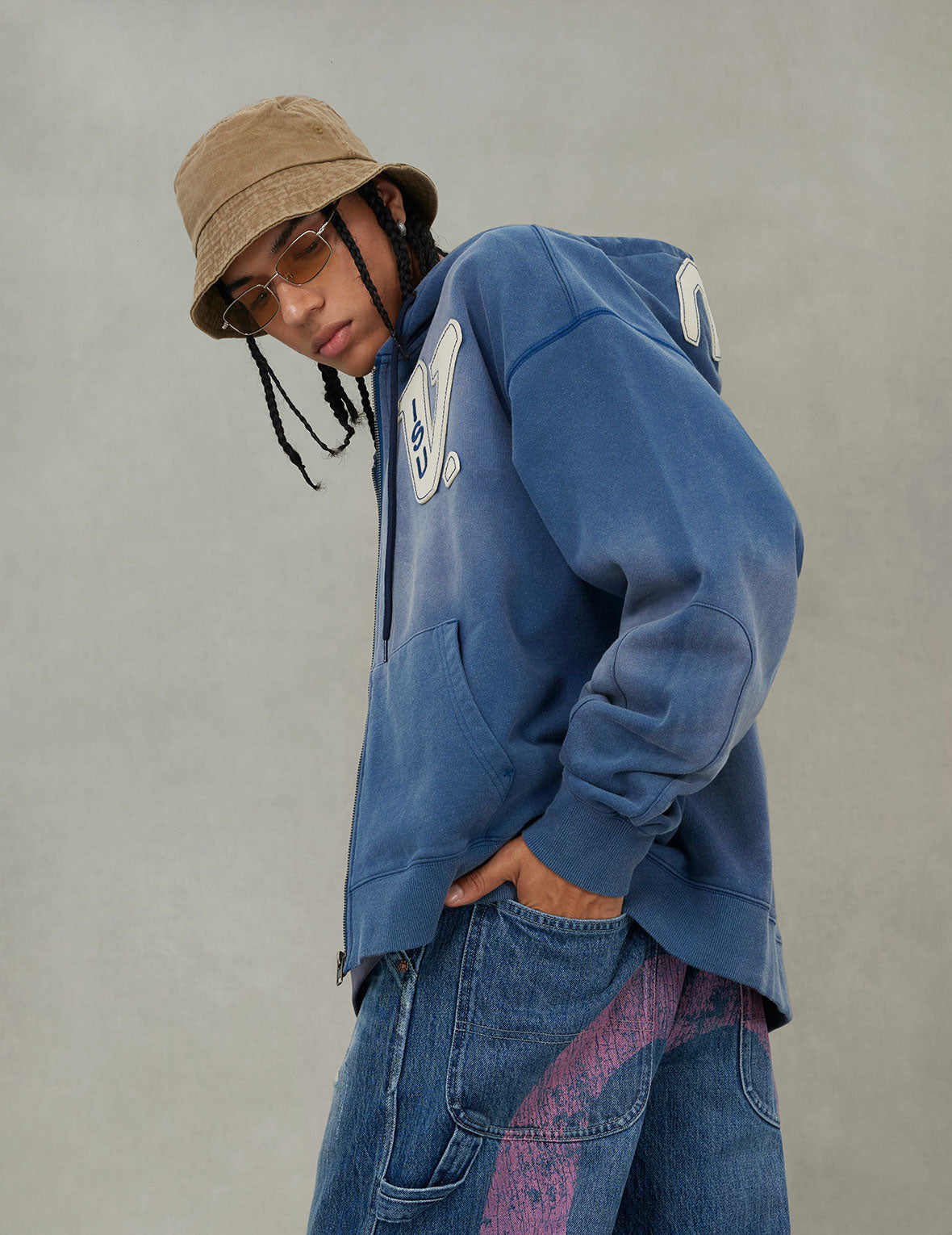 EV and Seagull Patches Embroidery Relax Fit Hoodie Jacket