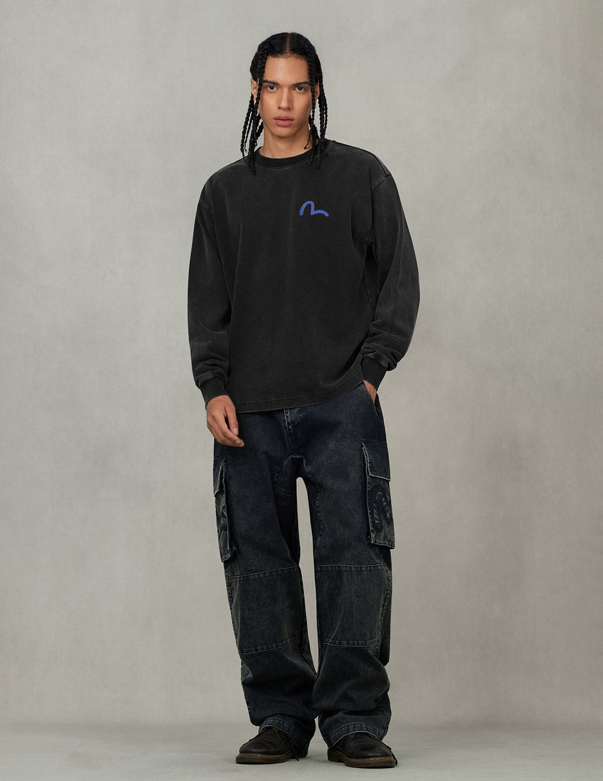 Seagull and Rubber Legs Print Relax Fit Long-sleeve T-shirt