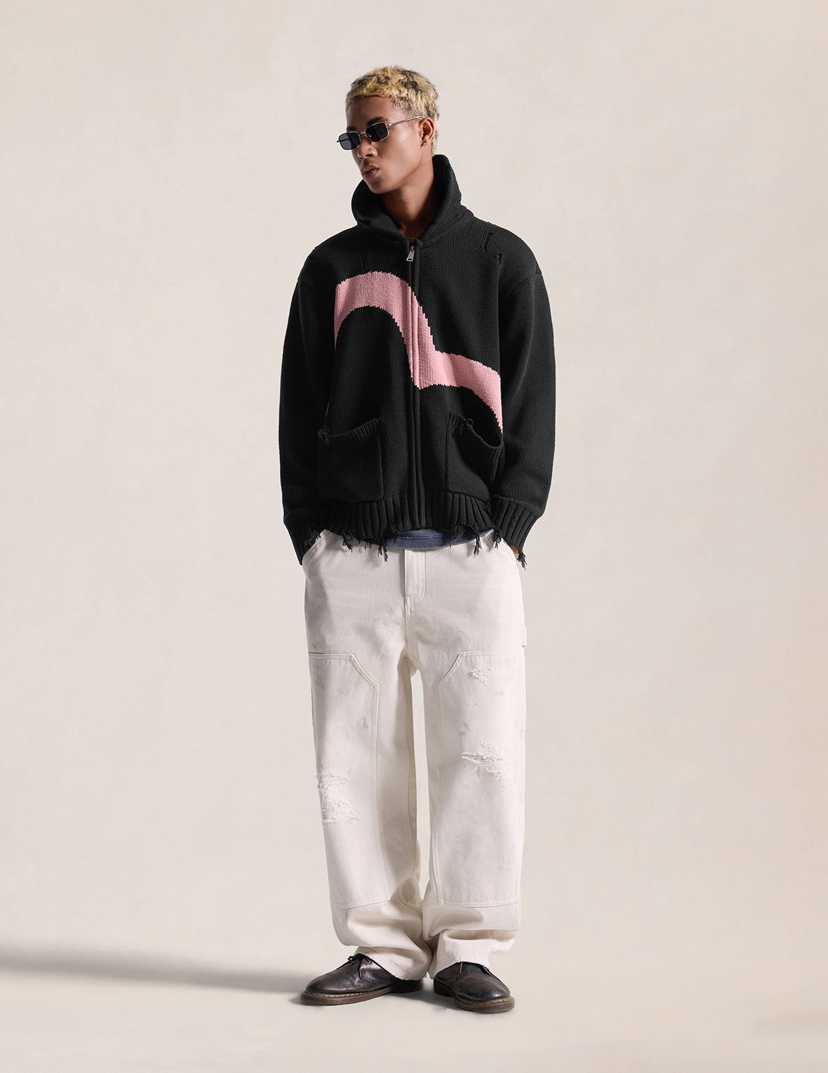 Seagull & Evisu Logo Distressed Cowichan Cardigan Jacket