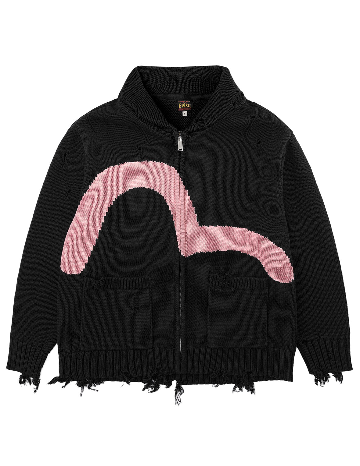 Seagull & Evisu Logo Distressed Cowichan Cardigan Jacket