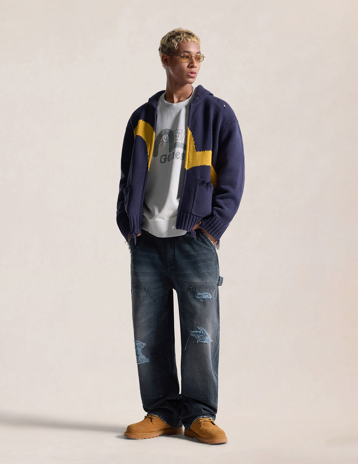 Seagull & Evisu Logo Distressed Cowichan Cardigan Jacket