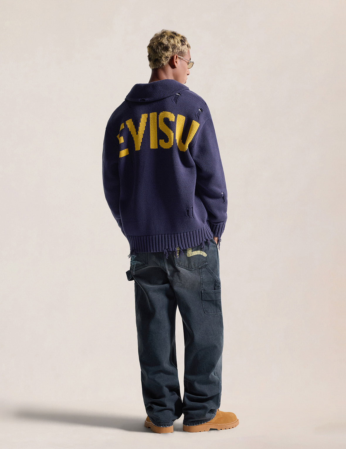 Seagull & Evisu Logo Distressed Cowichan Cardigan Jacket