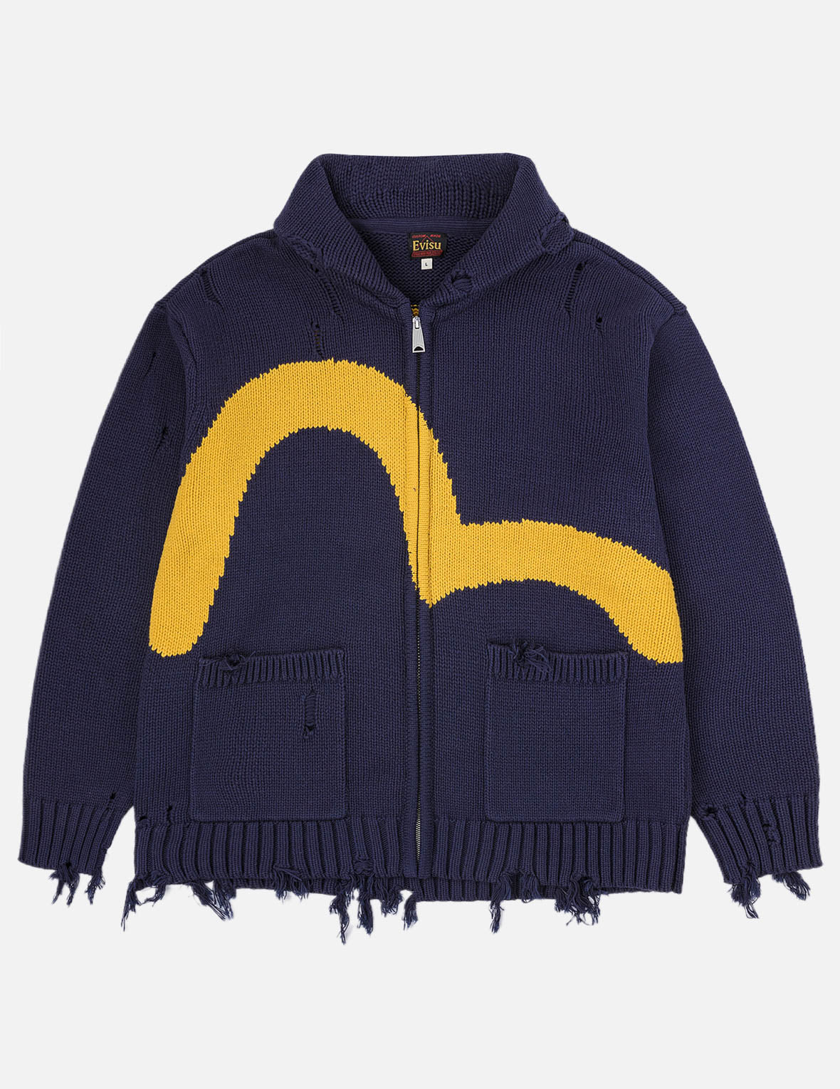 Seagull & Evisu Logo Distressed Cowichan Cardigan Jacket