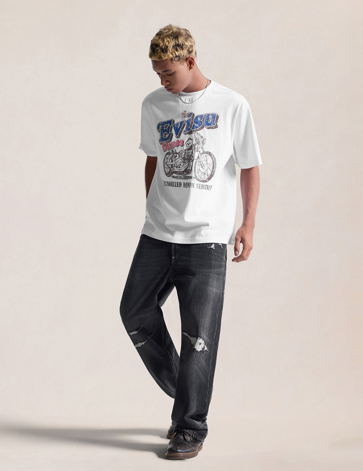 Moto Authorized Denim Service Print T-shirt