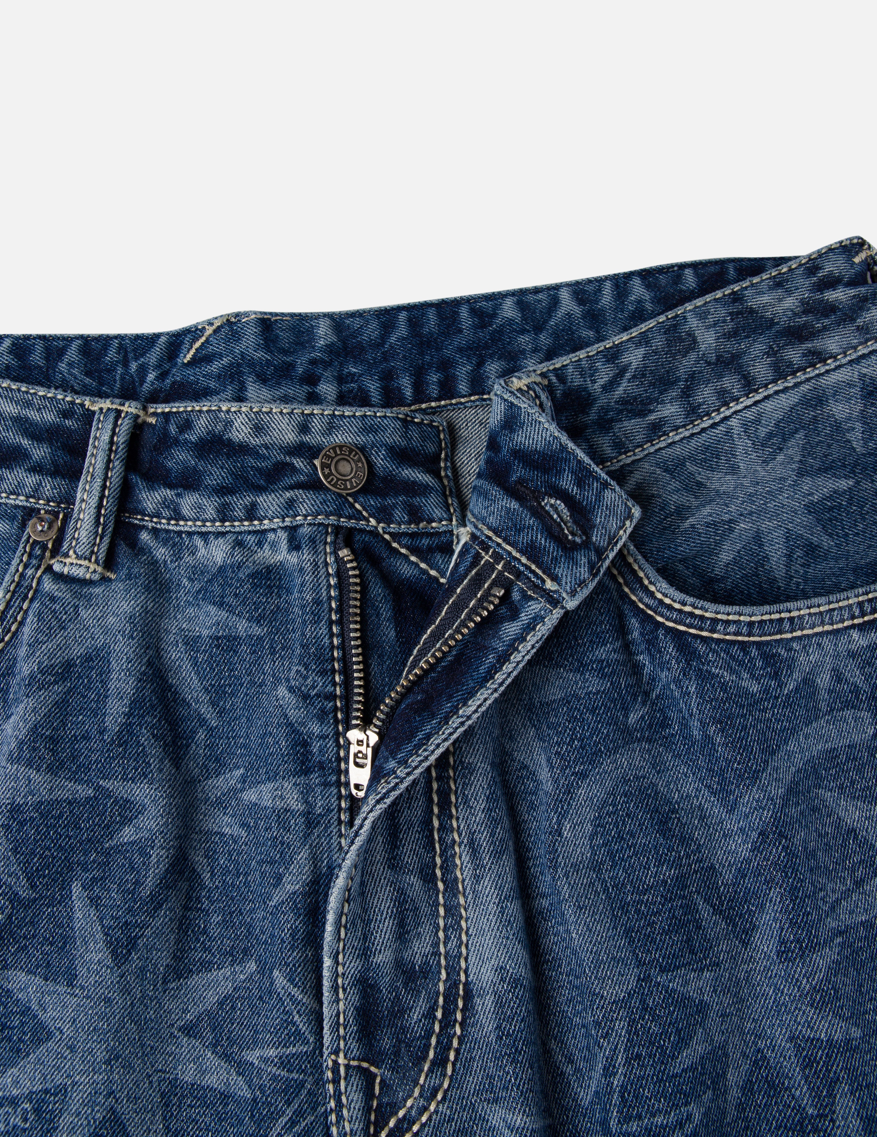 EVISU X GDC 满地洗水印花宽版休闲牛仔裤