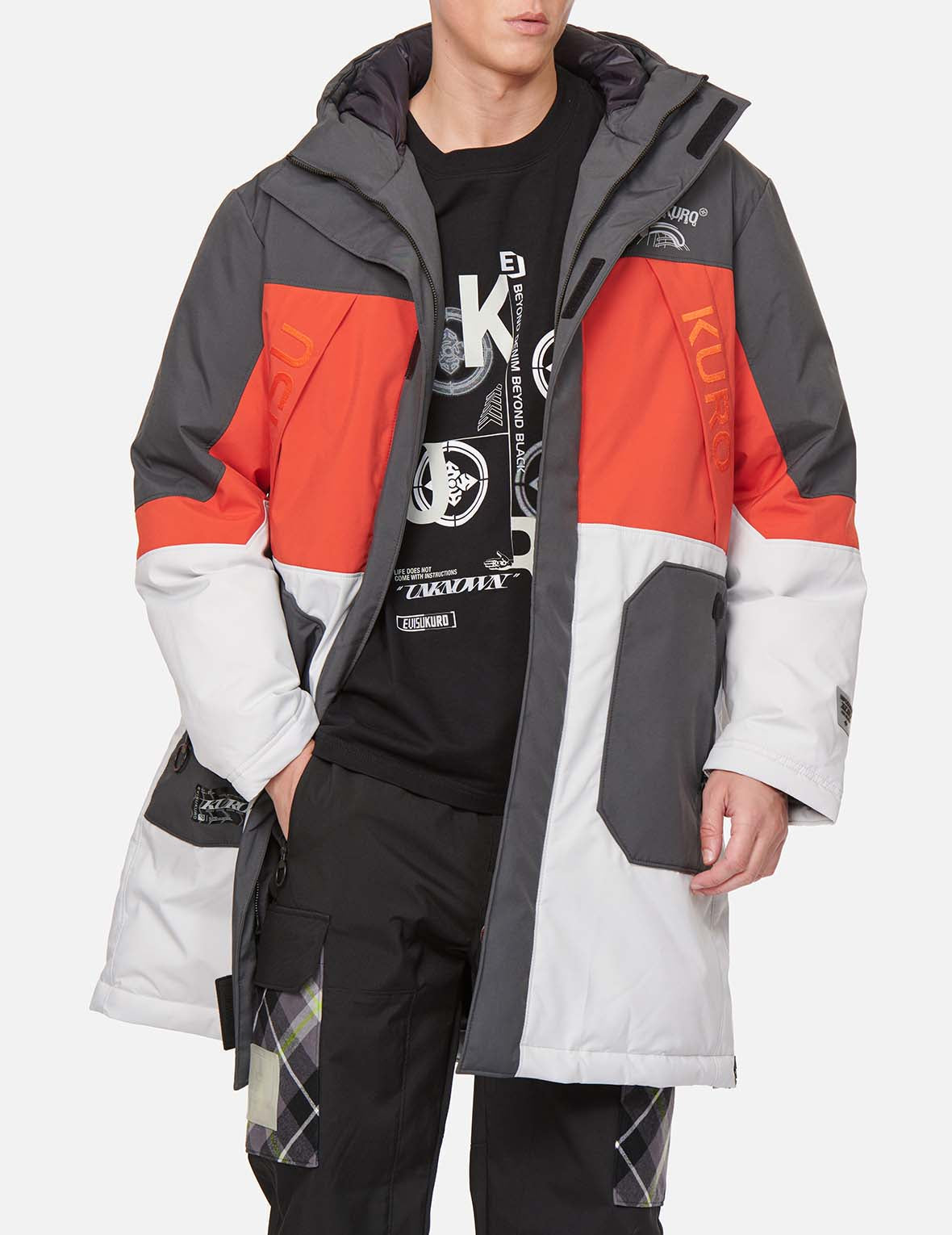 Wave Infused Seagull Print Colorblock Down Coat