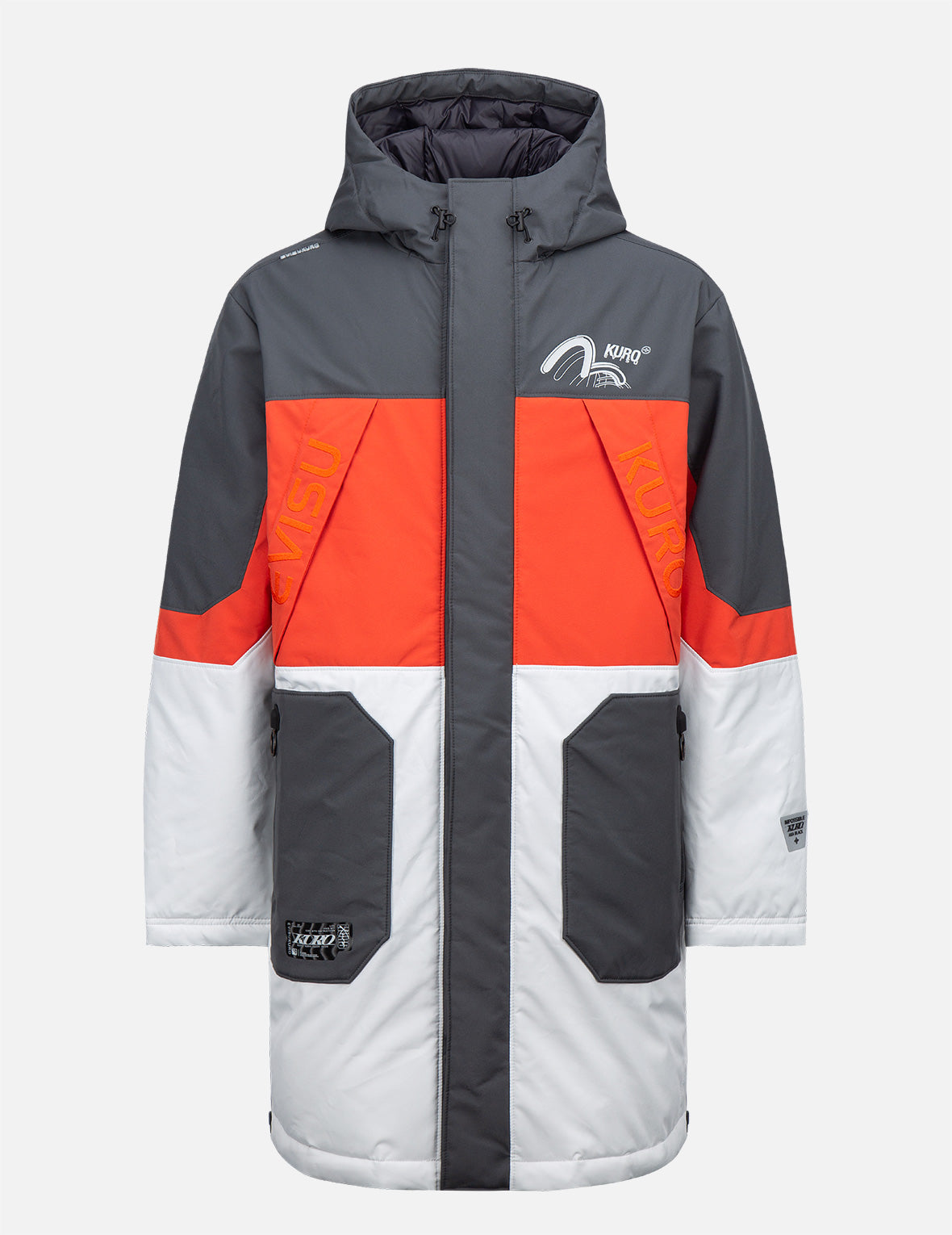 Wave Infused Seagull Print Colorblock Down Coat