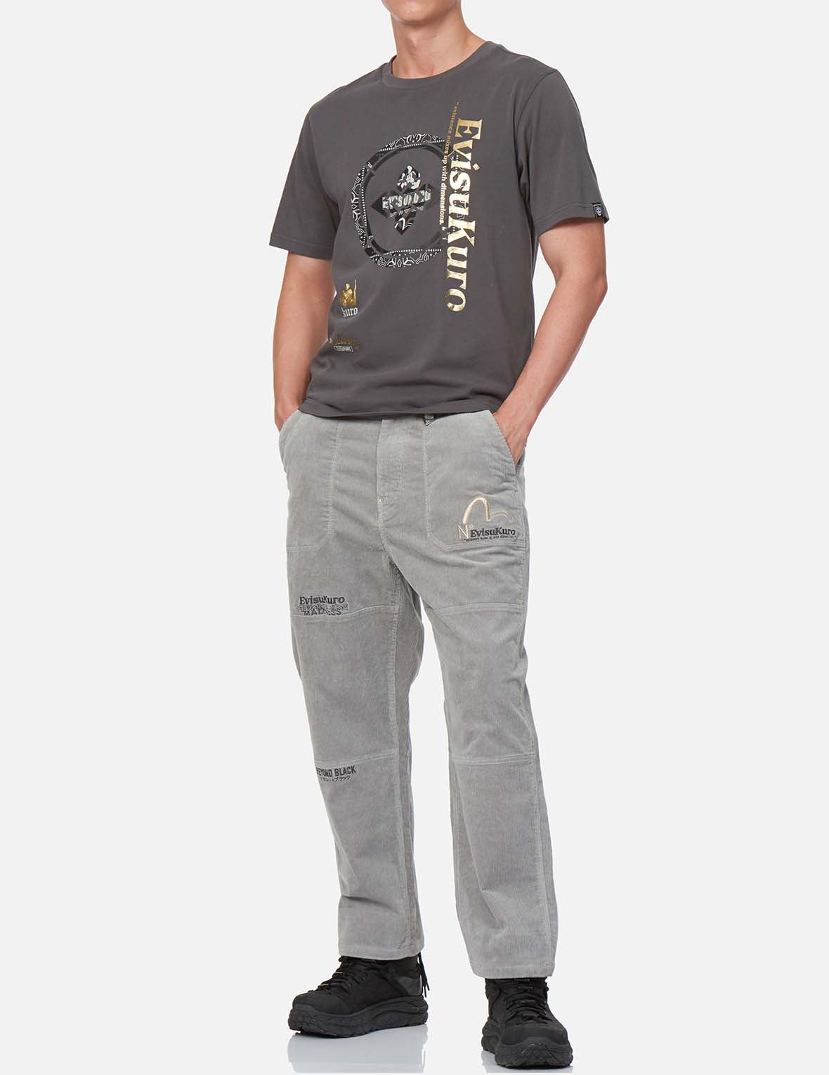 Paisley Print Pocket Corduroy Worker Pants