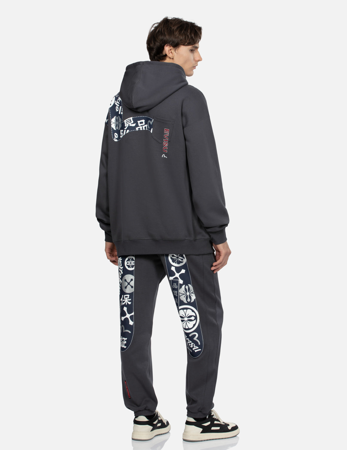 Seagull Print and Logo Embroidery Loose Fit Hoodie