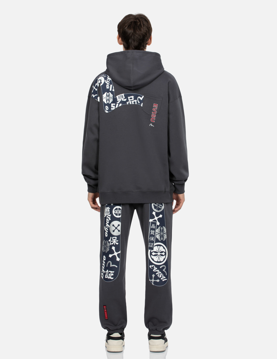 Seagull Print and Logo Embroidery Loose Fit Hoodie