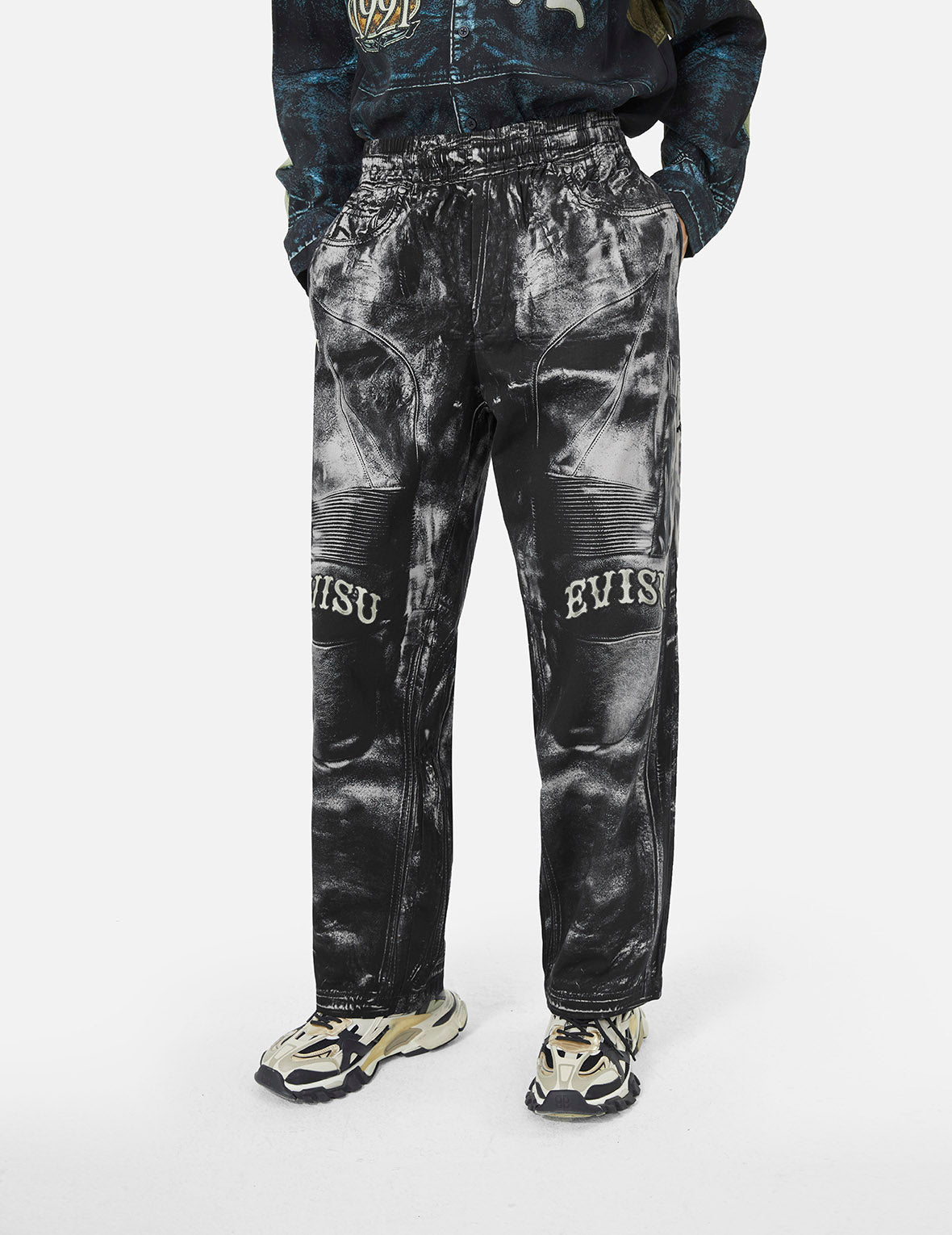 Multi-replicate Print Wide-leg Biker Pants