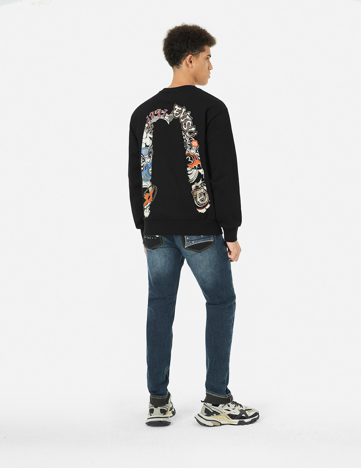 Logo and Ninja Daruma Daicock Print Relax Fit Sweatshirt